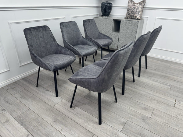 Furniture Village Veja Grey Velvet Set Of 6 Swivel Dining Chairs0