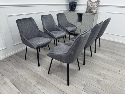 Furniture Village Veja Grey Velvet Set Of 6 Swivel Dining Chairs0