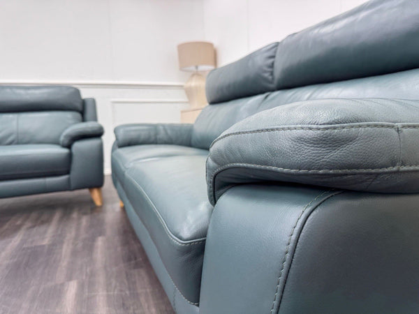 Furniture Village Missouri Static 3 & 2 Seater Sofa Set Lake Green Leather8