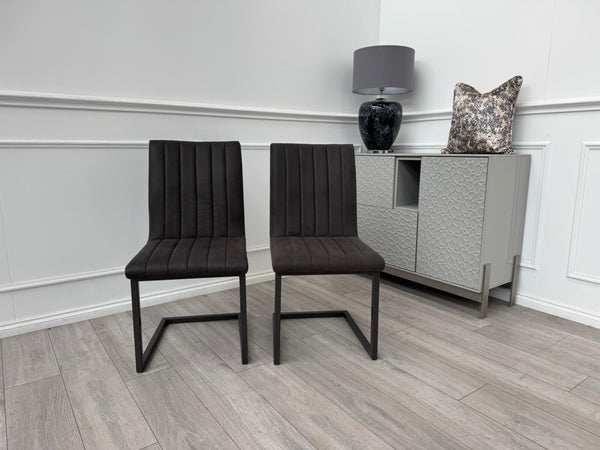 Furniture Village Grigio Pair of Charcoal Grey Suede Dining Chairs2