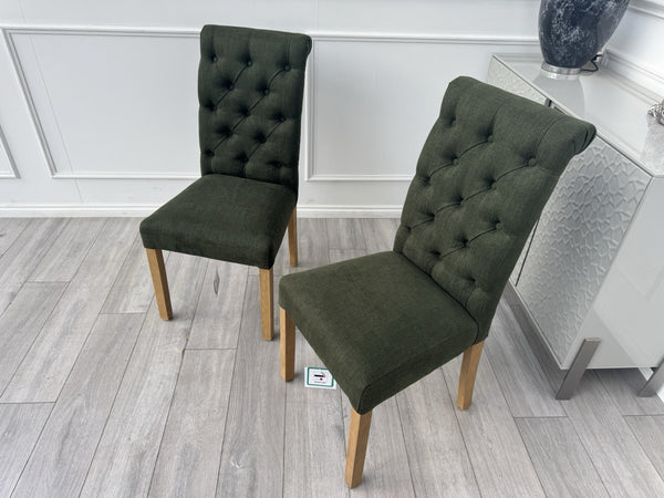 Furniture Village Hamilton Forest Green Fabric Pair Of 2 Dining Chairs1