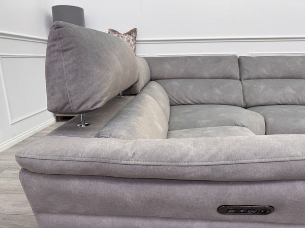 Sofology Missouri Corner Sofa In Silver Grey Fabric Power Recliner + Headrest15