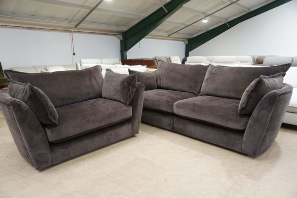 DFS charcoal chenille fabric 4 seater split sofa + snuggle armchair Sofa Set0