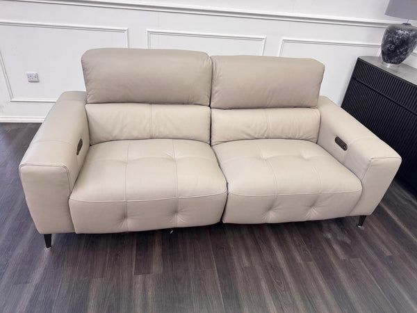 Furniture Village New York Power Recliner 3 Seater Sofa Pale Grey Leather3