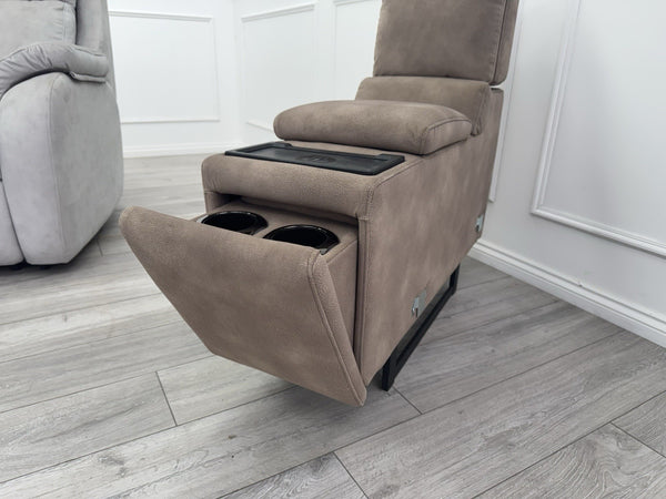 Sofology Illinois Console Mottled Fabric Latte Cup Holders Wireless Charging4