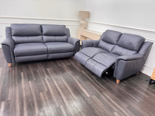 LA Z BOY Vienna Static 3 & Power Recliner 2 Seater Sofa Set Blue Leather1