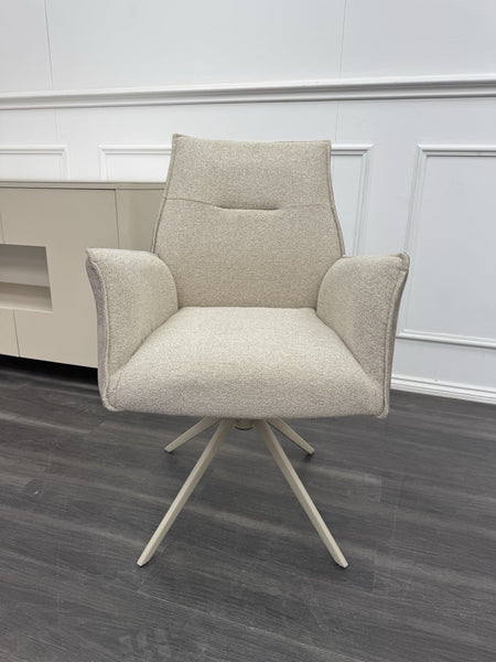 Furniture Village Mirage with Arms beige fabric swivel dining chair (Pre-sale)1