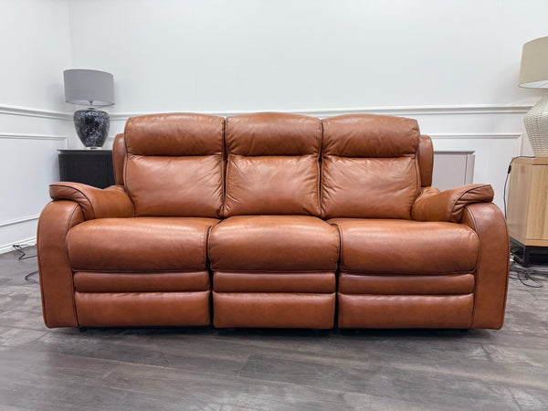 Parker Knoll Boston Brown Leather Power Recliner 3 Seater Sofa1