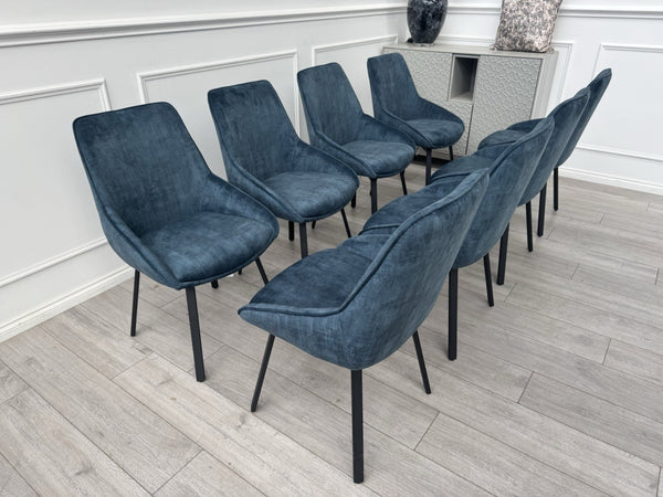 Furniture Village Veja Navy Blue Velvet Set Of 8 Swivel Dining Chairs (Delivery)1