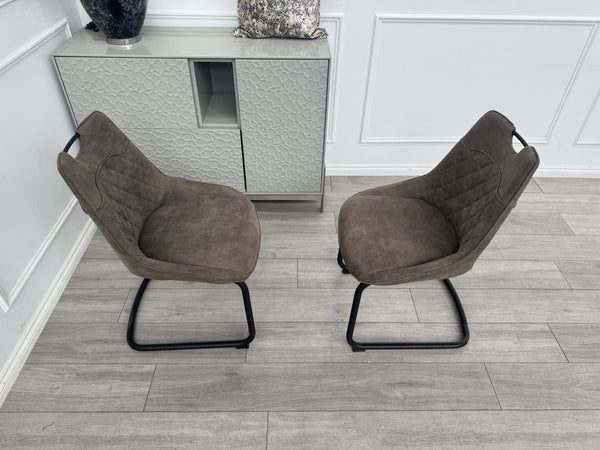 Furniture Village Warrior Taupe Faux Leather Pair Of 2 Cantilever Dining Chairs9