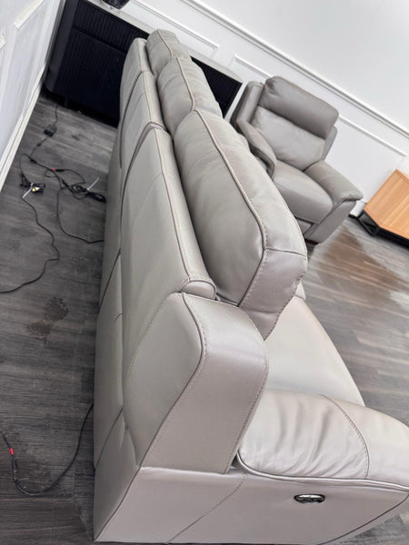 Furniture Village Grey Genuine Leather 3+1 Seater Sofa Set Power Recliner2