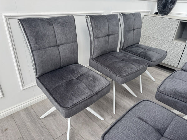 Furniture Village Glacier Set Of 6 Swivel Dining Chairs Dark Grey Fabric4