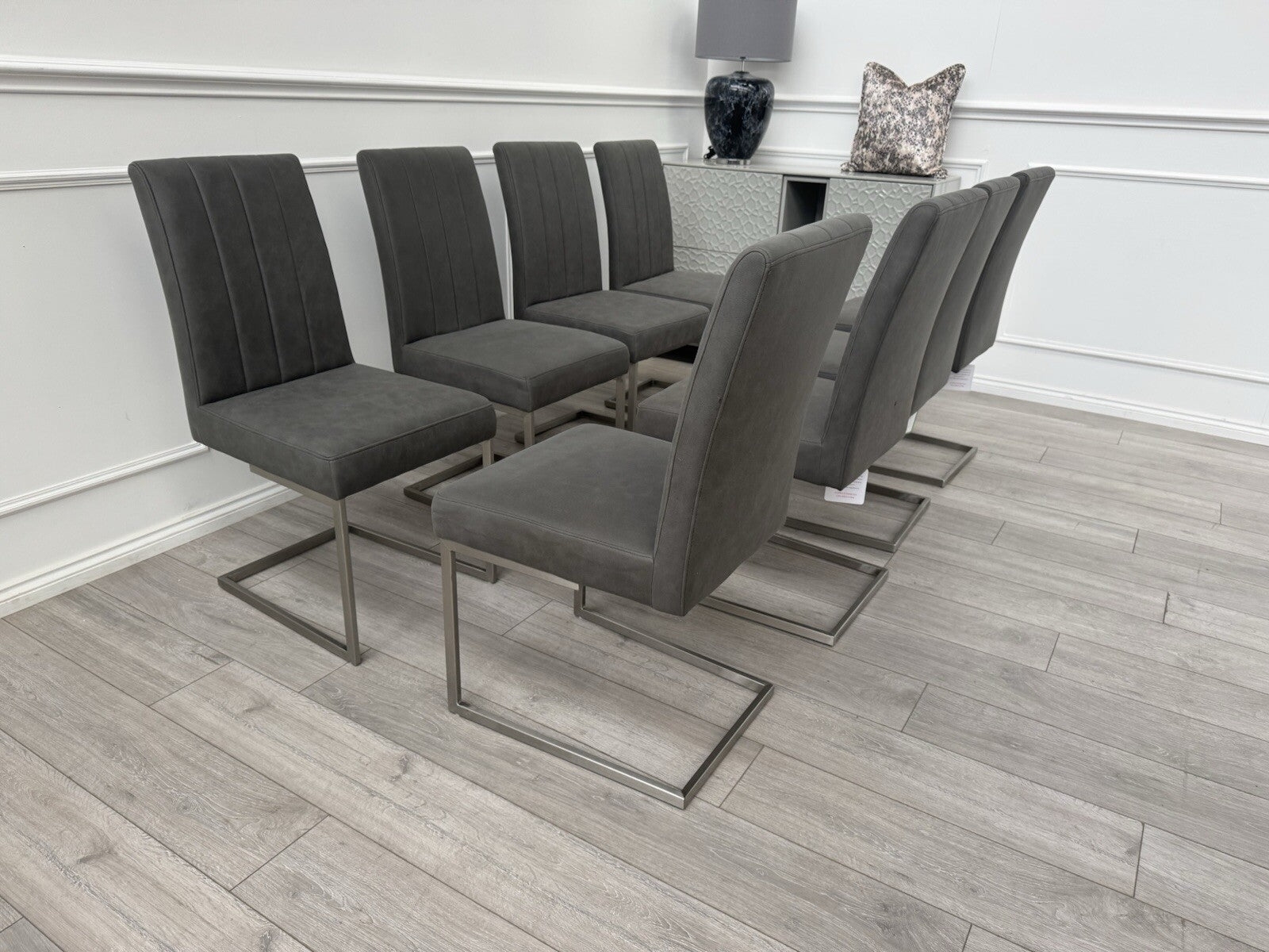 Furniture Village Grigio Set of 8 Grey Suede Dining Chairs0