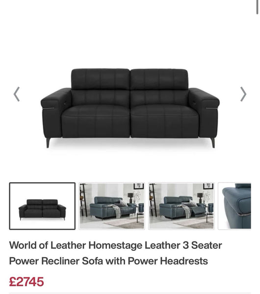 FV Homestage Black Leather 3+2 Seater Sofa Set Power Recliner & Headrest0