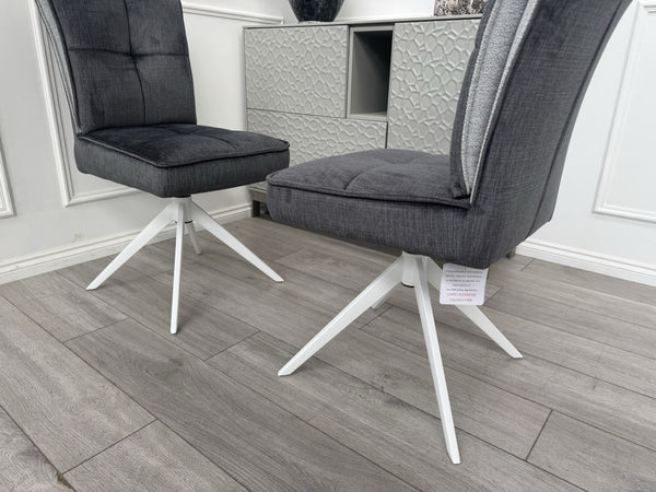 Furniture Village Glacier Pair Of 2 Swivel Dining Chairs Dark Grey Fabric2