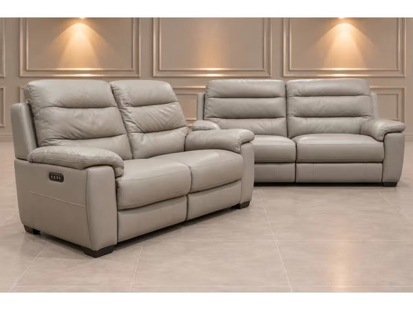 Furniture Village Taupe Leather Power Recliner 3 & 2 Seater Sofa Set0