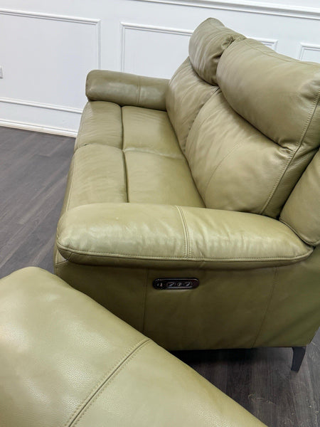 DFS Wren Power Recliner 3+3 Seater Sofa Set In Sage Green Leather8