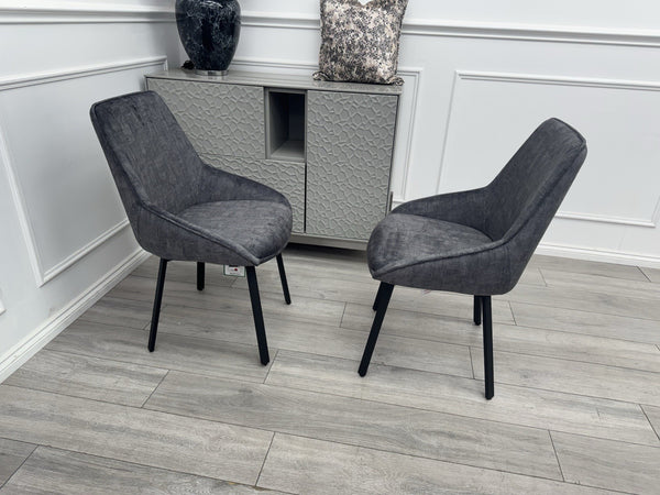 Furniture Village Veja Grey Velvet Pair Of 2 Dining Chairs2