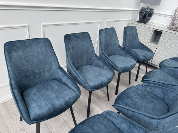 Furniture Village Veja Navy Blue Velvet Set Of 8 Swivel Dining Chairs (Delivery)9