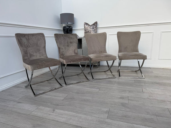 Furniture Village Vanquish Taupe Beige Velvet Set Of 4 Dining Chairs9