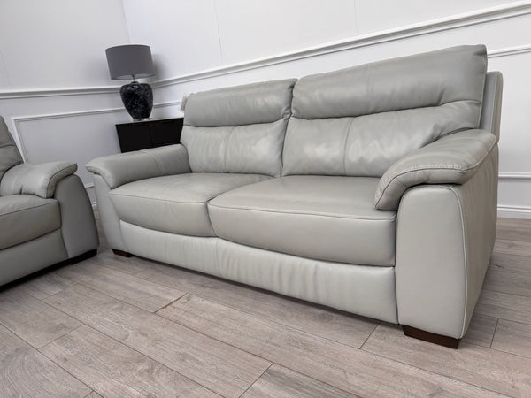 Furniture Village Grey Genuine Leather Sofa 3 & 3 Seater Sofa Set13