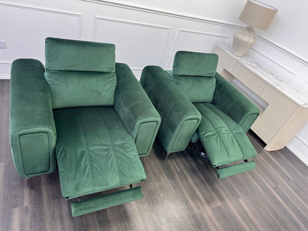 DFS Torren Power Recliner Pair Of Armchairs Green Velvet Power Headrest22