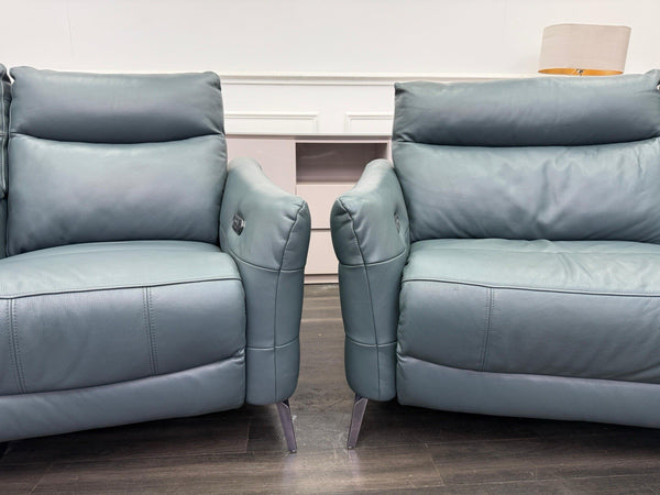 Sofology Renato Power Recliner 2 + 2 Seater Sofa Set Green Leather Media Console3