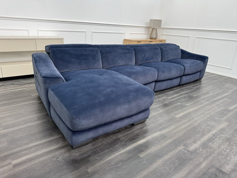 FV  Xavier 4 Seater Lounger Corner Sofa Navy Blue Power Recliner & Headrests0