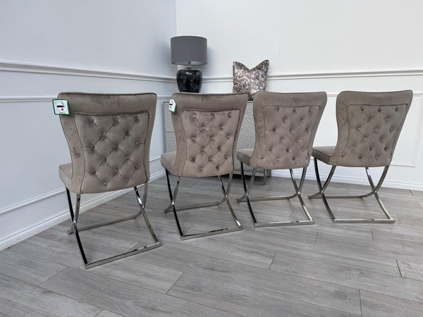 Furniture Village Vanquish Taupe Beige Velvet Set Of 4 Dining Chairs8