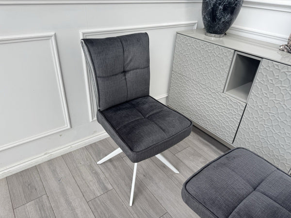 Furniture Village Glacier Pair Of 2 Swivel Dining Chairs Dark Grey Fabric1