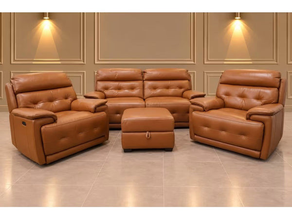 Furniture Village Brescia brown leather power recliner 3 + 2x armchairs sofa set0