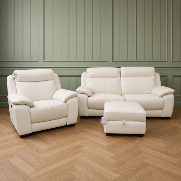 Furniture Village Starlight 3 Seater & Armchair Sofa Set in Frost White Leather 0
