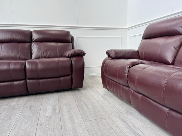 Furniture Village Moreno Power Recliner 3 + 2 Seater Sofa Set Burgundy Leather14