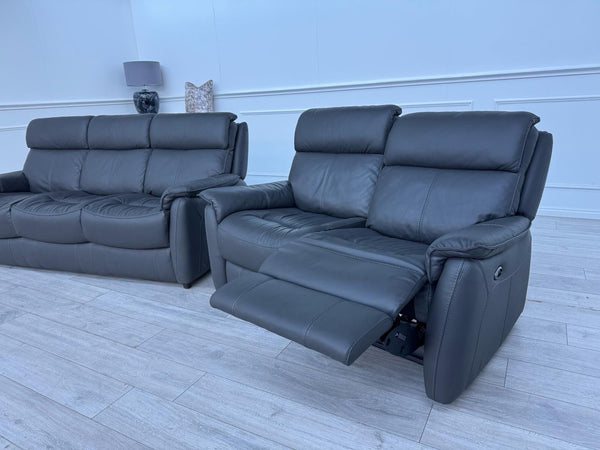 Furniture Village Charcoal Grey Static 3 + Power Recliner 2 Seater Sofa Set21
