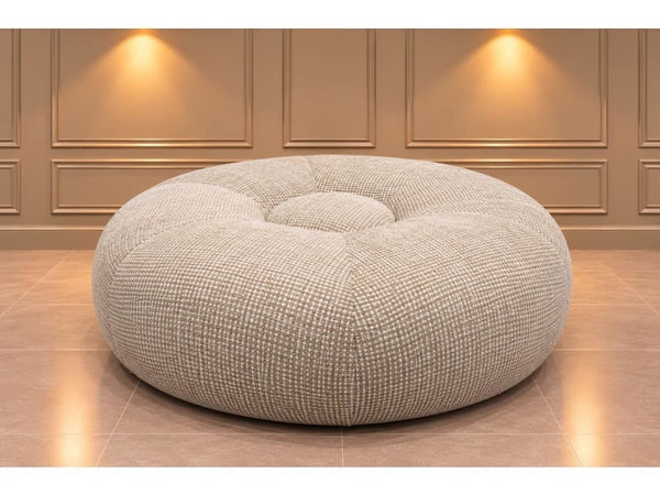 Duresta Florence beige mix chunky cross weave fabric large circular footstool0