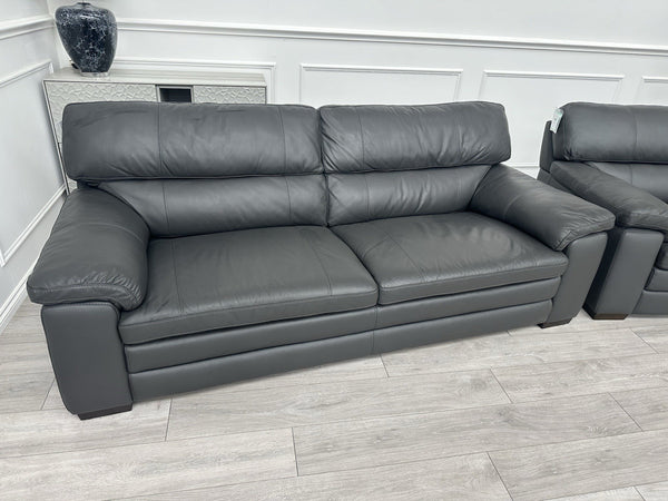 Furniture Village Cozee Dark Grey Premium Leather 3+2 Seater Sofa Set (Delivery)1