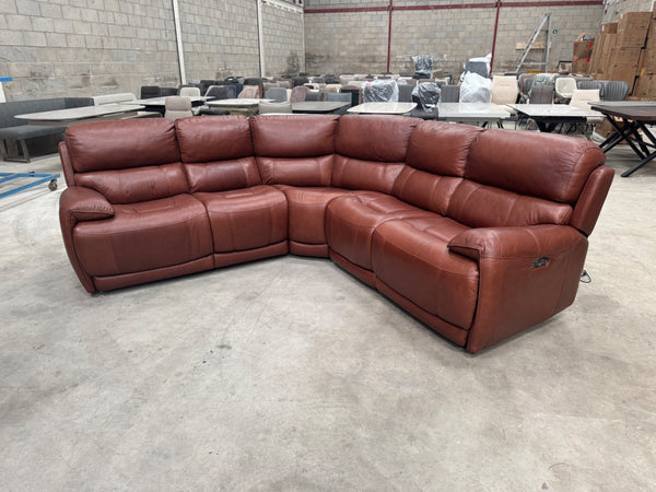 Furniture Village Link Brown Leather Power Recliner Corner Sofa Symmetrical1