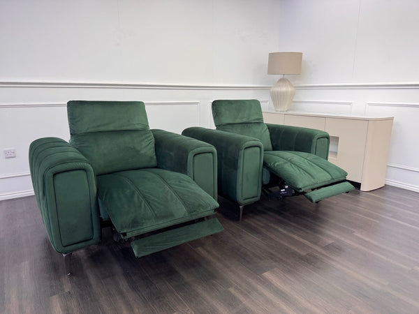 DFS Torren Power Recliner Pair Of Armchairs Green Velvet Power Headrest0