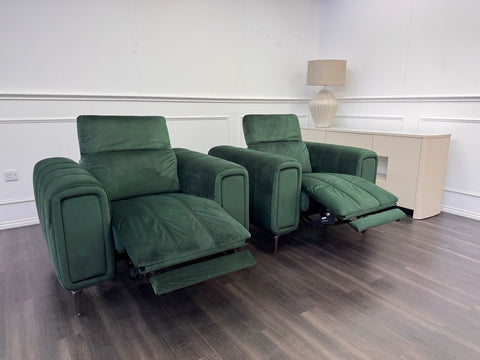 DFS Torren Power Recliner Pair Of Armchairs Green Velvet Power Headrest0