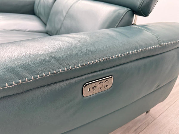 DFS Samantha Teal Genuine Leather 3 Seater Electric Power Recliner + Headrests5