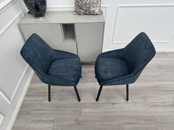 Furniture Village Veja Navy Blue Velvet Pair Of 2 Dining Chairs2