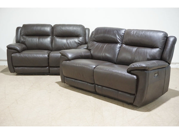 FV Touch chocolate brown leather Power Recliner 2+2 seater sofas Set0