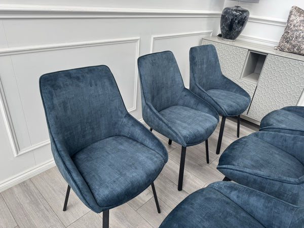 Furniture Village Veja Navy Blue Velvet Set Of 6 Swivel Dining Chairs4