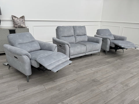 Furniture Village Daytona 2 Seater & 2x Armchair Power Recliner Set Dexter Smoke0