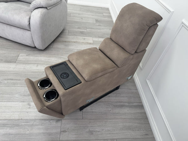 Sofology Illinois Console Mottled Fabric Latte Cup Holders Wireless Charging5