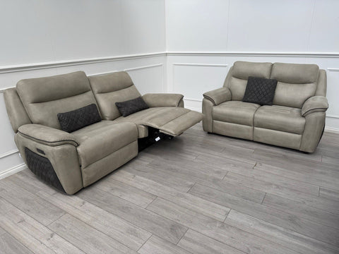 LAZYBOY POWER RECLINER 3 SEATER + STATIC 2 SEATER STATIC SOFA IN LIGHT GREY0