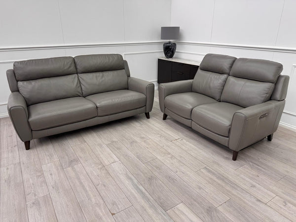 Furniture Village Zen Grey Leather Static 3 Seater  + Recliner 2 Seater Sofa Set14