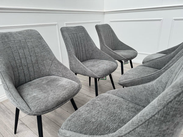 Furniture Village Crete Set Of 6 Swivel Dining Chairs Grey Fabric (Delivery)16