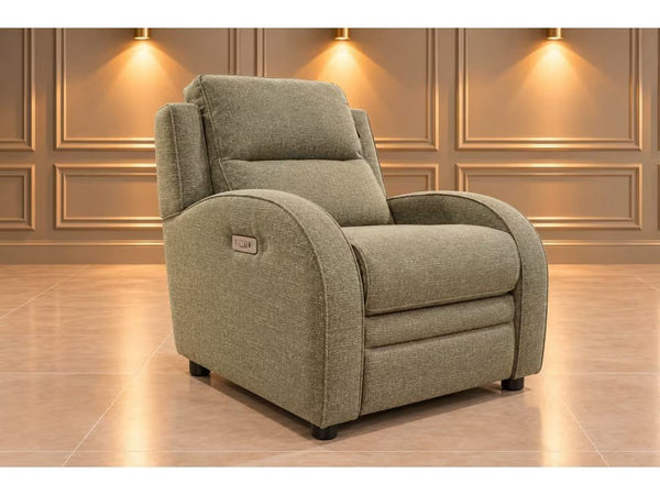 Parker Knoll Charleston green mix herringbone fabric electric reclining armchair0
