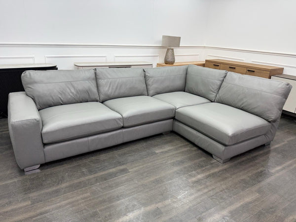Next Houghton Grey Leather Corner Sofa Open End With Footstool2